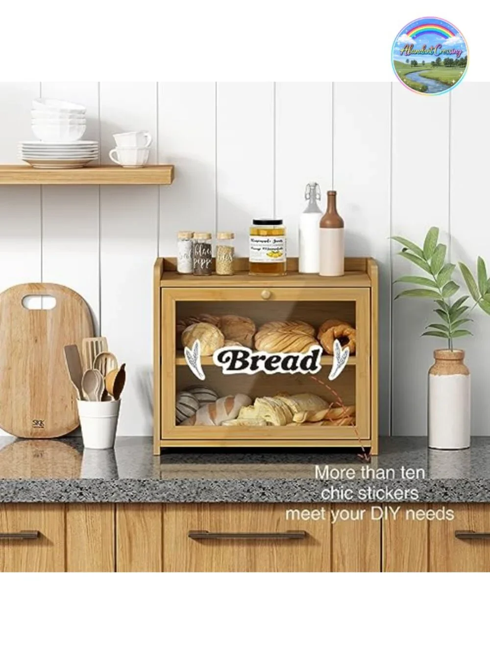 Bamboo Bread Box for Kitchen Countertop, Wooden Storage with Clear Acrylic Door